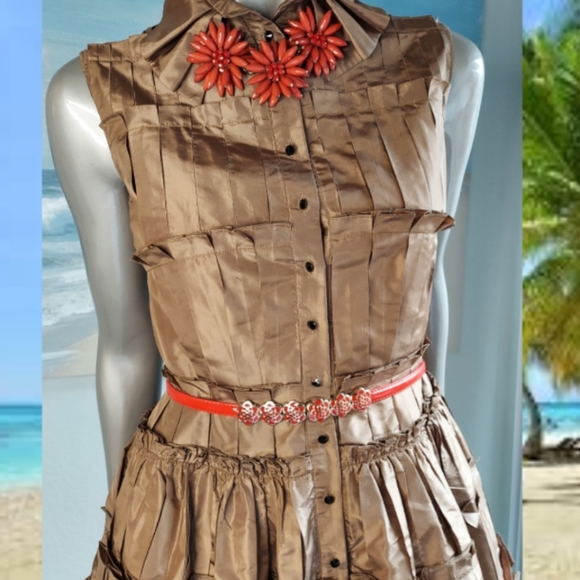 *$4,000 OSCAR DE LA RENTA BEAUTIFUL BRONZE PLEADED SILK RUNWAY DRESS US M - Picture 6 of 13